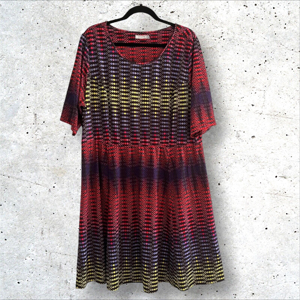 Triste Womens Dress 3X Scoop Neck Elbow Sleeve Stretchy Pullover Geometric Print